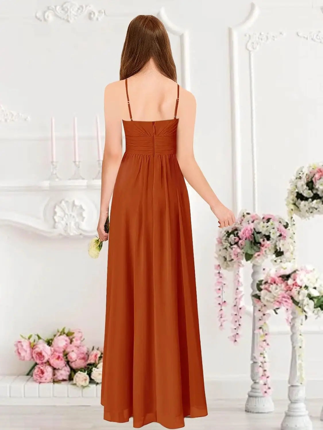 Vestidos de dama de honor para bodas, de gasa alta y baja, plisados, con tirantes finos, vestido de fiesta formal, vestidos de dama de honor para bodas 