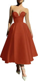 Strapless Prom Dresses 2025 Sweetheart Satin Tea Length Puffy Party Dresses for Women simple wedding dress short wedding dress