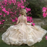 3D Floral Appliques Floor Length Girl Kids Birthday Party First Holy Communion Gown Ruffles Flower Girl Dresses for Wedding