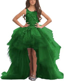 Blumenmädchenkleid für Mädchen, hoch und niedrig, Festzugskleider, gestufte Tüllapplikationen, Prinzessin, formelle Party, Ballkleid, Festzug für Mädchen 