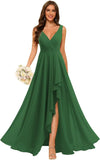 Women's V Neck Bridesmaid Dresses with Slit 2025 Chiffon A-line Formal Evening Gowns with Pockets bridesmaid dress for weddings