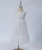 Mädchen A-Linie Gerades Tüll Tutu Kleid Binden Zurück Sommer Ärmelloses Spitzen Blumenmädchenkleid für Geburtstagsparty Prinzessinnenkleid 