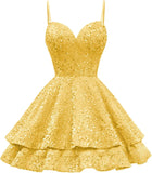 Tiered Sequin Homecoming Dresses Short for Teens 2025 Spaghetti Straps A-Line Prom Dress mini dress  party dresses