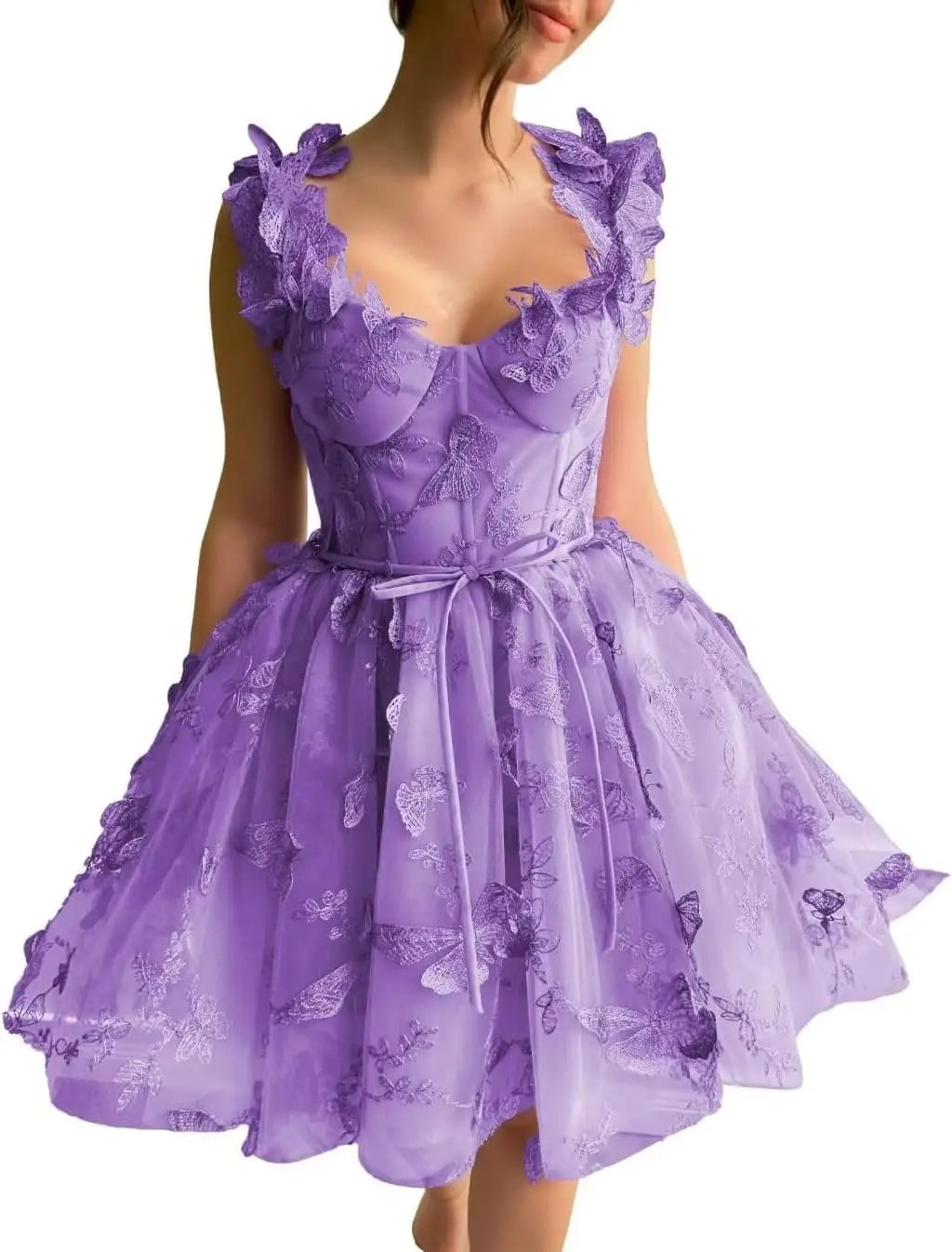 3D-Schmetterlings-Tüll-Heimkehrkleid für Teenager – A-Linie, kurz, Abschlussball, Cocktailkleid, Hochzeitsparty, Kleider mit Schnürung am Rücken 