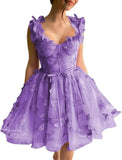 3D-Schmetterlings-Tüll-Heimkehrkleid für Teenager – A-Linie, kurz, Abschlussball, Cocktailkleid, Hochzeitsparty, Kleider mit Schnürung am Rücken 