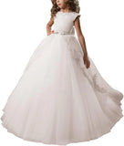 Fancy Flower Girl Dress Long Lace Pageant Puffy Tulle Ball Gown girls dresses for party and wedding  princess dress