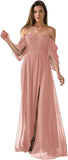 Vestido de dama de honor de talla grande con hombros descubiertos, de gasa, formal, con abertura, elegante, para invitada de boda 