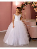 Lace flower girl dress for weddings Holy communion dress Tulle Long girl dresses with bow Junior bridesmaid Baby princess dress