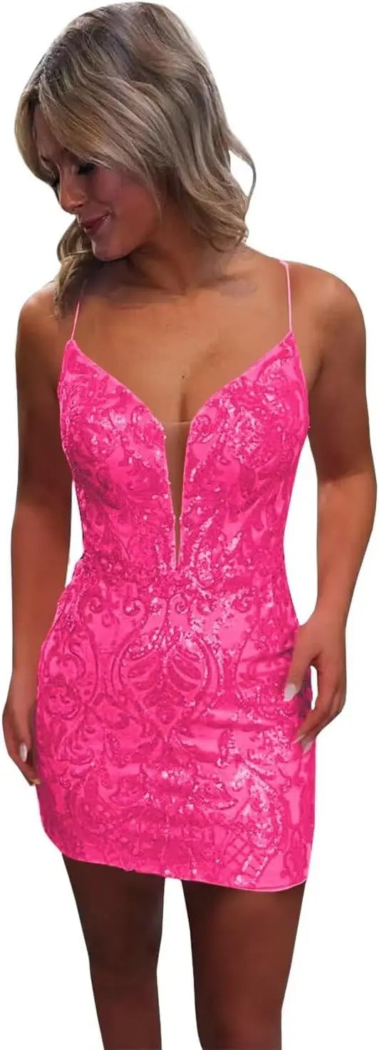 Vestidos de fiesta ajustados con lentejuelas brillantes y sexys para adolescentes, vestidos cortos de encaje con purpurina para fiesta de graduación, vestido de cóctel sin espalda para mujer, vestido de club 
