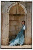 Voluminous tulle bridal Pale blue sleeves wedding dress Fairy hand embroidered  formal dress women elegant evening party dresses