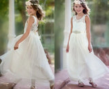 Blumenmädchenkleider Böhmische Blumenmädchenkleider Tüll Erstkommunionkleid Kleider Strandparty Mädchen Junior Brautjungfernkleider 