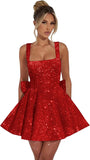 Vestidos de fiesta de graduación con lentejuelas brillantes para adolescentes, con lazo, cortos y abullonados.