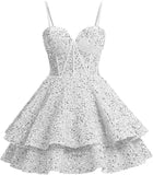 Vestidos de fiesta de graduación con lentejuelas brillantes para adolescentes, tirantes finos, corsé, vestido de cóctel con capas brillantes 
