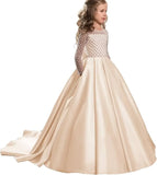 Ball With Bow Satin Floor Length Girl Kids Birthday Party First Holy Communion Gowns Elegant Flower Girl Dresses for Wedding