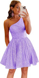 Vestido de fiesta corto con lentejuelas y un hombro brillante para mujeres y niñas. 