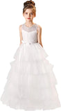 Vestidos de tul para niña de las flores para boda, vestido de encaje de primera comunión, vestidos de fiesta de desfile en capas para niñas 