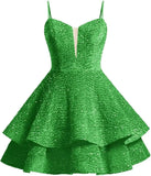 Vestidos de fiesta cortos con lentejuelas brillantes para adolescentes, de Pretty Girls Club, 2025, con tirantes finos, minivestido de cóctel formal con capas 