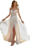 Brautkleider für die Braut Langes Spitzenapplikations-Tüll-Brautkleid Boho-Strandhochzeitskleid weißes Kleid Maßgeschneiderte Brautkleider 