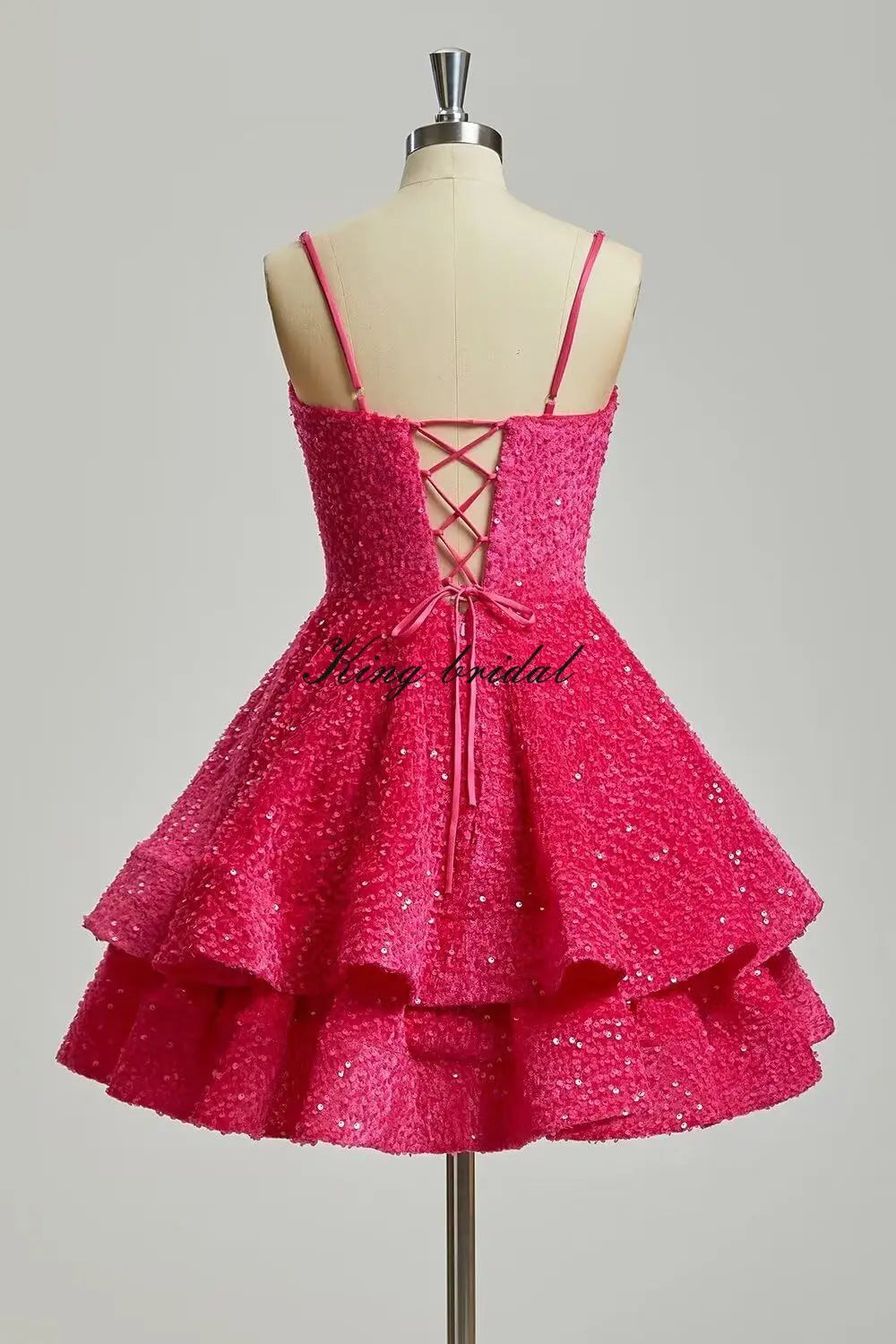 Vestidos de fiesta cortos con lentejuelas brillantes para adolescentes, de Pretty Girls Club, 2025, con tirantes finos, minivestido de cóctel formal con capas 