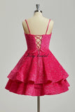 Vestidos de fiesta cortos con lentejuelas brillantes para adolescentes, de Pretty Girls Club, 2025, con tirantes finos, minivestido de cóctel formal con capas 