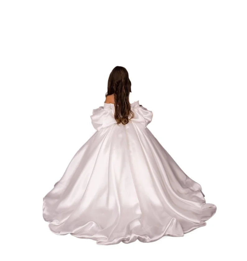 Custom made Tulle flower Lace flower girl dress Ivory flower girl dresses First communion gown Junior bridesmaid princess gowns