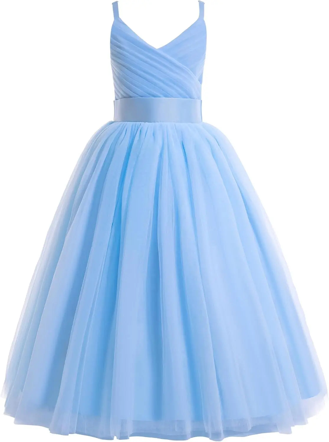 Vestido de tul con tirantes finos para niñas de flores, largo, corte A, para bodas, desfiles, princesas, fiestas de cumpleaños, vestidos de gala 