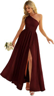 Women's One Shoulder Bridesmaid Dresses for Wedding Chiffon Side Split Reched Formal Evening Dress Sleeveless