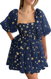 Vestidos de fiesta cortos de tul con estrellas brillantes, hechos a medida, para adolescentes, minivestido de fiesta con estrellas brillantes y mangas abullonadas, vestido formal para club. 