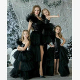 One Shoulder Sequin Pagent Dresses Girls Tulle Ball Gown Layered High Low Flower Girl Dress for Wedding princess dress