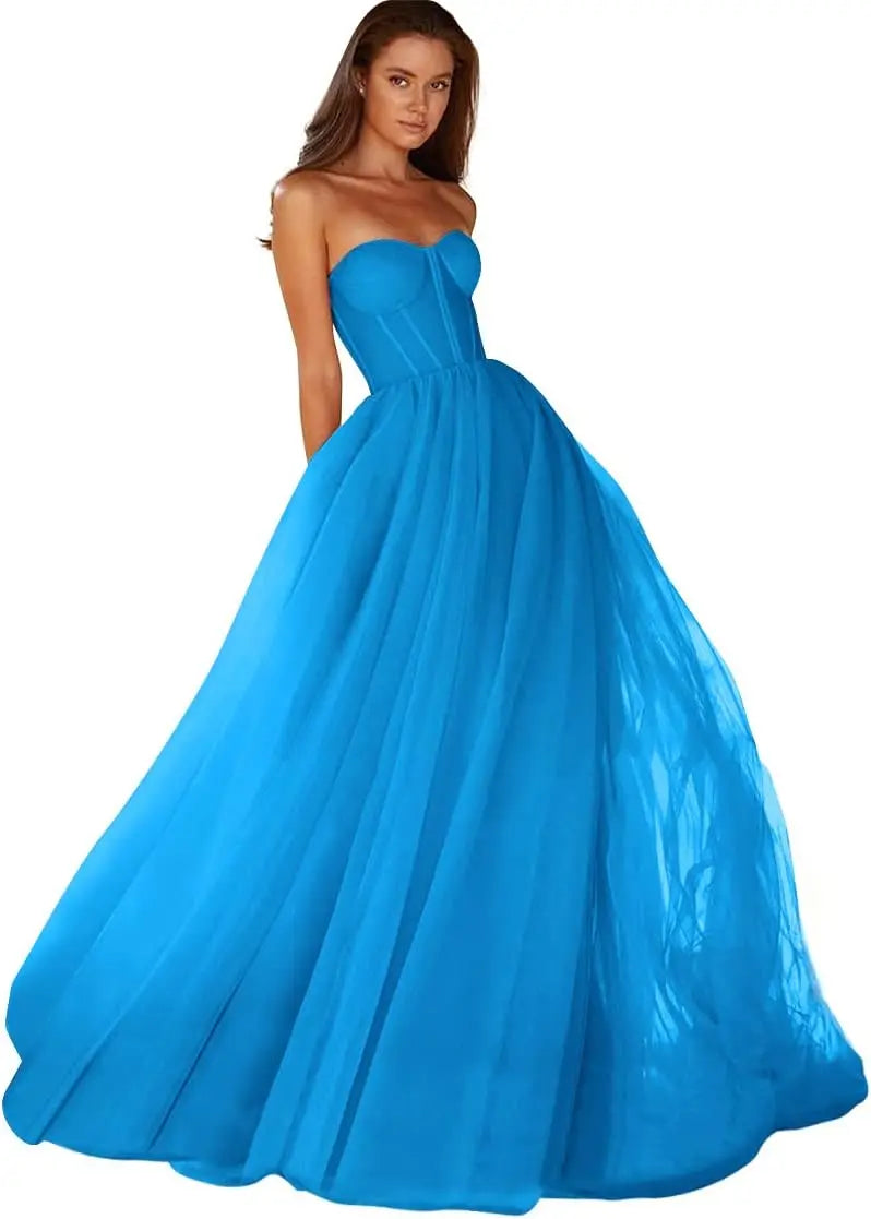 Vestido de fiesta con escote corazón, vestido de fiesta 2025 de tul largo para mujer, vestidos de noche formales con cordones en la espalda, vestidos de fiesta 