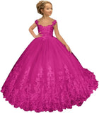 Flower Girl Dress for Weeding Tulle Pageant Dress Lace Appliques Princess Long Ball Gowns for Girls girls dresses for wedding