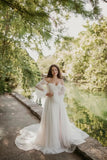 Vestidos de novia hechos a medida para novia, largos, bohemios, con encaje floral, apliques de tul, corsé, playa, línea A, vestidos de novia, vestidos de novia, mangas de encaje 