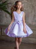 Pink Tulle Satin With Bow Sleeveless For Wedding Birthday Party Banquet First Communion Gowns Flower Girl Dresses