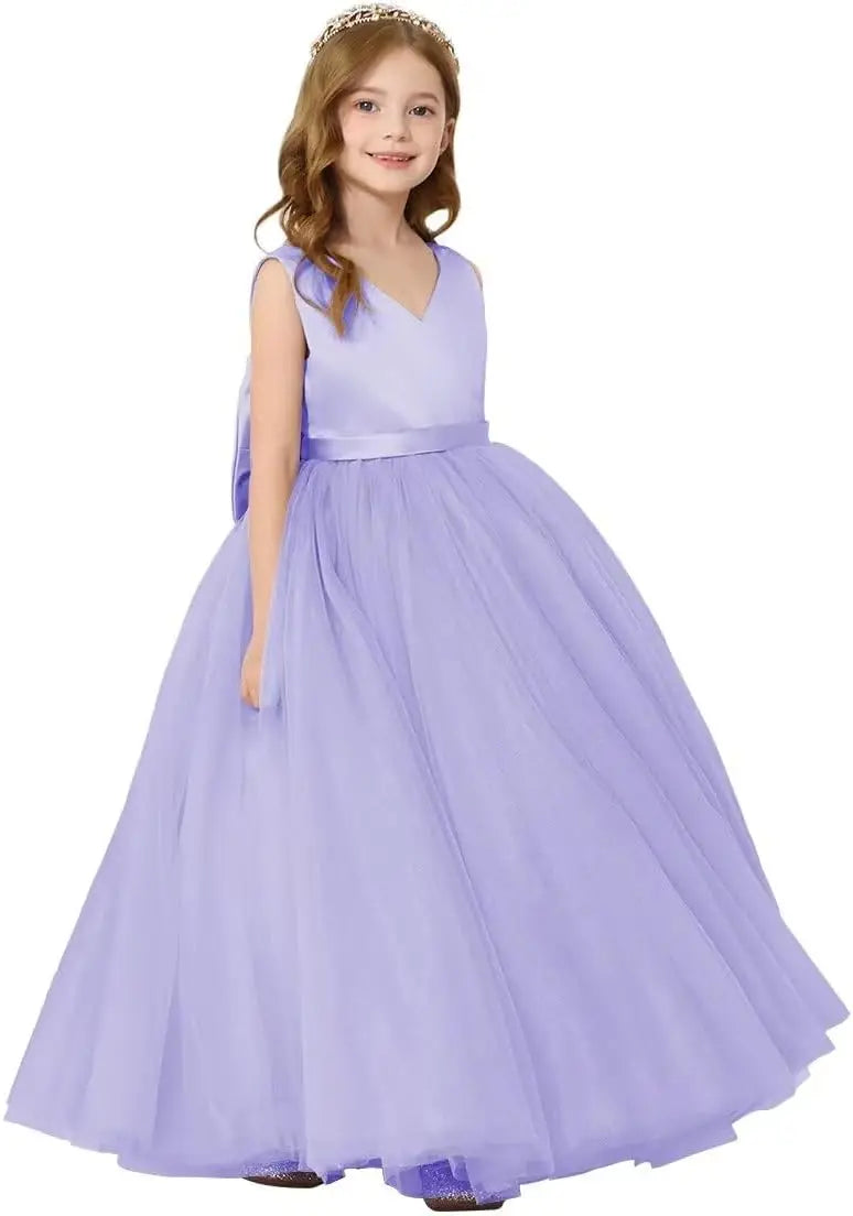Satin Tulle Flower Girl Tutu Dress for Wedding Formal Holiday First Communion Dress with Bow pageant princess dresses for girls