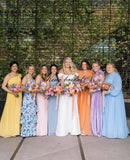 Custom Made Simple Women's Long V Neck Bridesmaid Dresses with Slit Ruffle Chiffon Formal Evening Gowns Wedding Party Dress
