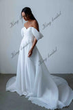 Minimalistisches Crepe A-Linie Brautkleid Schulterfrei Brautkleid Organza Schleppe Rock Individuelles Brautkleid 