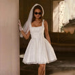 Shiny Two Straps Scoop Neckline Bridal Grown Short/Mini Wedding Dresses Custom Made 2026 Vestido De Noival