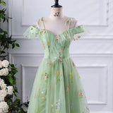 New Spaghetti Strap Evening Dresses Sweet Embroidery Flower Tulle Party Dress Elegant Long A-line Prom Dresses Customized