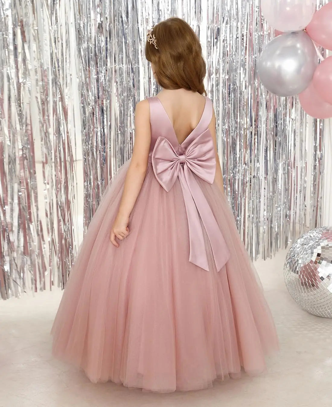 Satin Tulle Flower Girl Tutu Dress for Wedding Formal Holiday First Communion Dress with Bow pageant princess dresses for girls