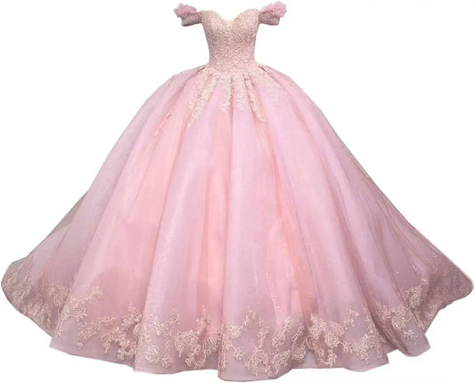 Princess Off Shoulder Sweet 15 16 Quinceanera Dresses Lace Puffy Prom Gowns Long Birthday Ball Gowns with Train