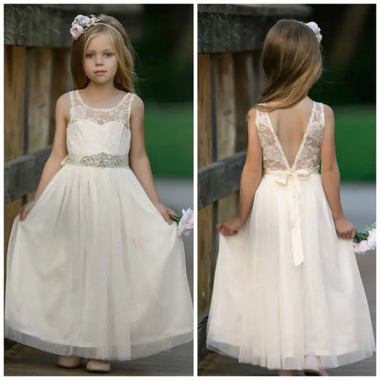 Flower Girl dresses Bohemian Flower Girls Dresses Tulle First Communion Dress Gowns Beach Party Girl Junior Bridesmaid Gowns