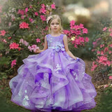 3D Floral Appliques Floor Length Girl Kids Birthday Party First Holy Communion Gown Ruffles Flower Girl Dresses for Wedding
