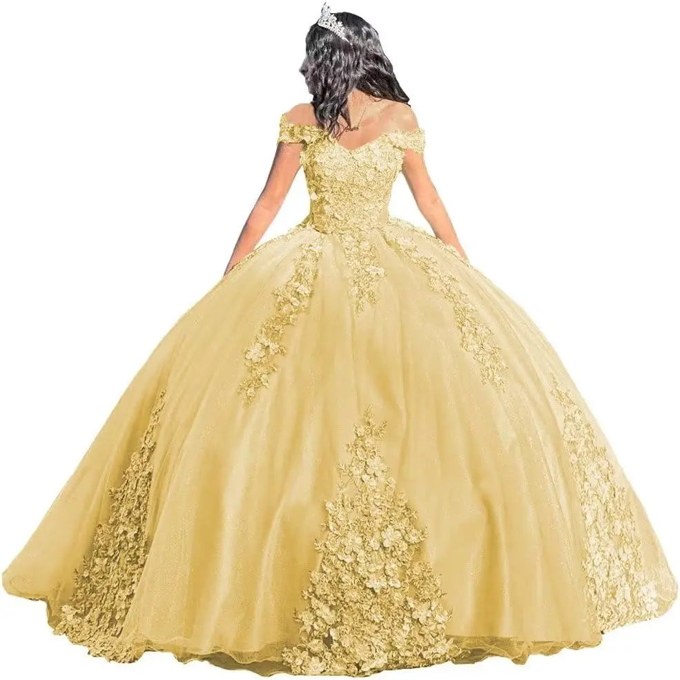 Luxury Off Shoulder Quinceanera Dresses Puffy Floral Lace Beaded Prom Dresses Sweet 15 16 Ball Gown with Train Quinceanera Gowns