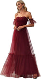 Women's Formal Dress Sweetheart Off-Shoulder Ruched Tulle Maxi Bridesmaid Dresses elegant dress women for wedding party