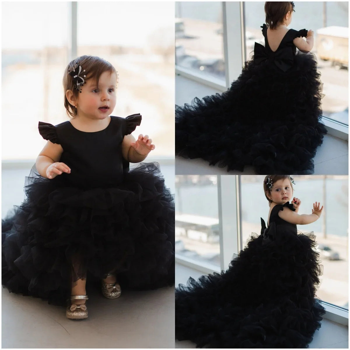 Vestido plisado elegante de longitud para niña, fiesta de cumpleaños, primera comunión, negro, para niña de las flores, para boda, alto-bajo 