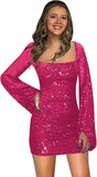 Sparkly Sequin Short Tight Homecoming Dress with Long Sleeves Girls Prom Party Dress Mini Club Dress cocktail evening dresses