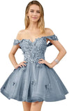 Glitter Tulle Appliques Homecoming Dresses for Teens Beaded Off Shoulder Short Prom Dresses Lace Cocktail Mini Dress Club Gowns