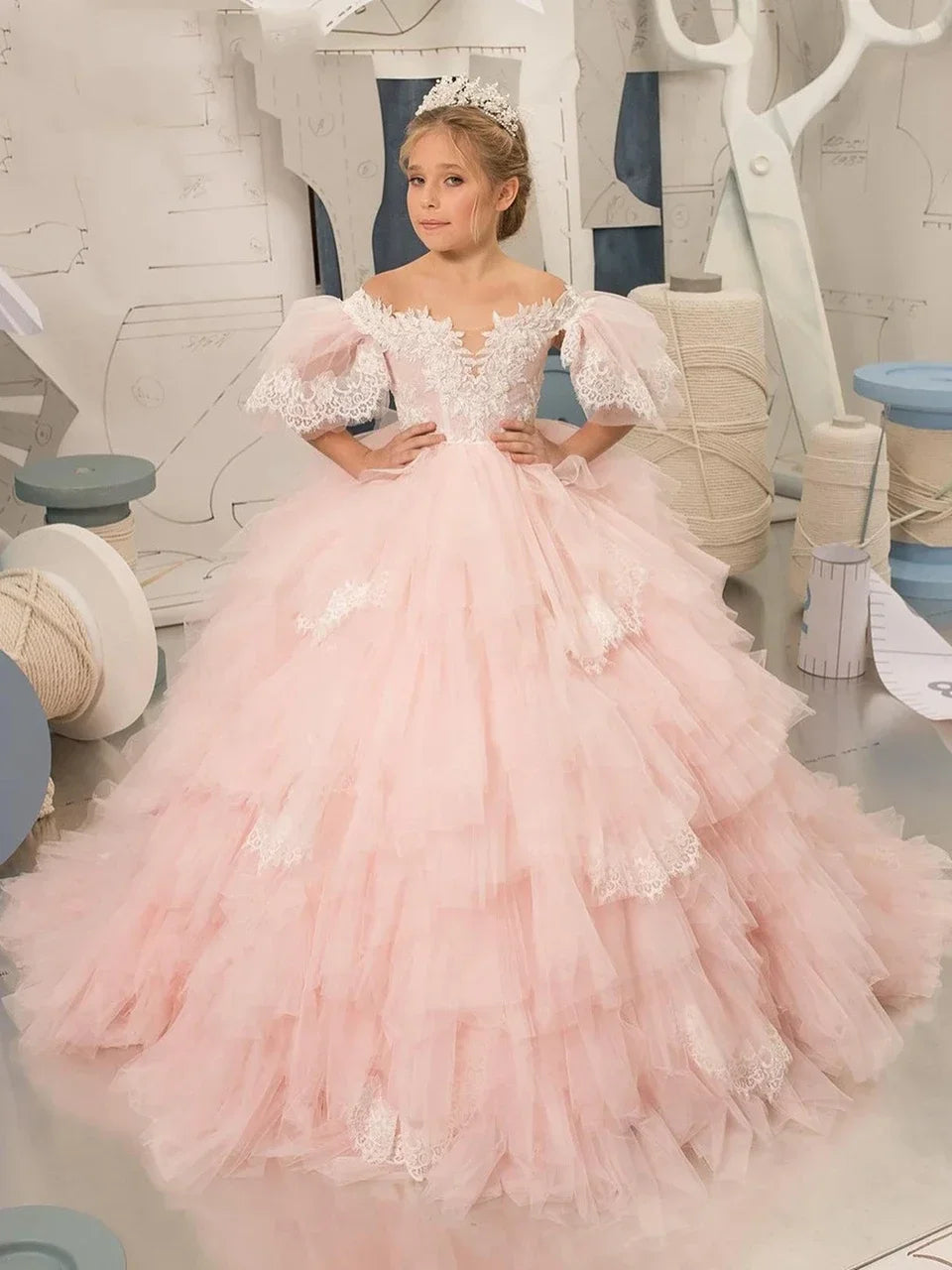 Apliques con volantes y capas de princesa para niña, vestido de fiesta de cumpleaños para niña, vestidos de primera comunión, vestidos de niña de flores rosas para boda 