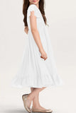 Girls Elegant Lace Flower Crew Neck Ruffle Chiffon A-Line Flowy Birthday Party Midi Dress ball gown  princess dress