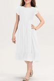 Girls Elegant Lace Flower Crew Neck Ruffle Chiffon A-Line Flowy Birthday Party Midi Dress ball gown  princess dress